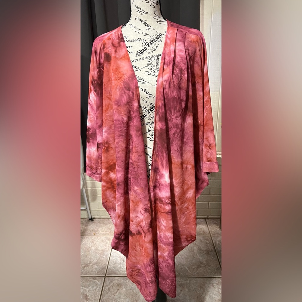 Women's Open Front Tie-Dye Kimono Pink/Orange
